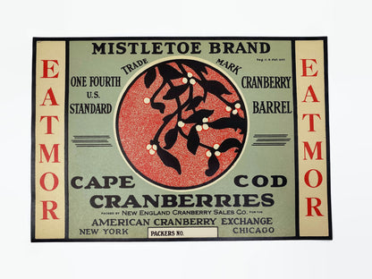 Vintage Cape Cod Cranberries Mistletoe Brand Crate Label