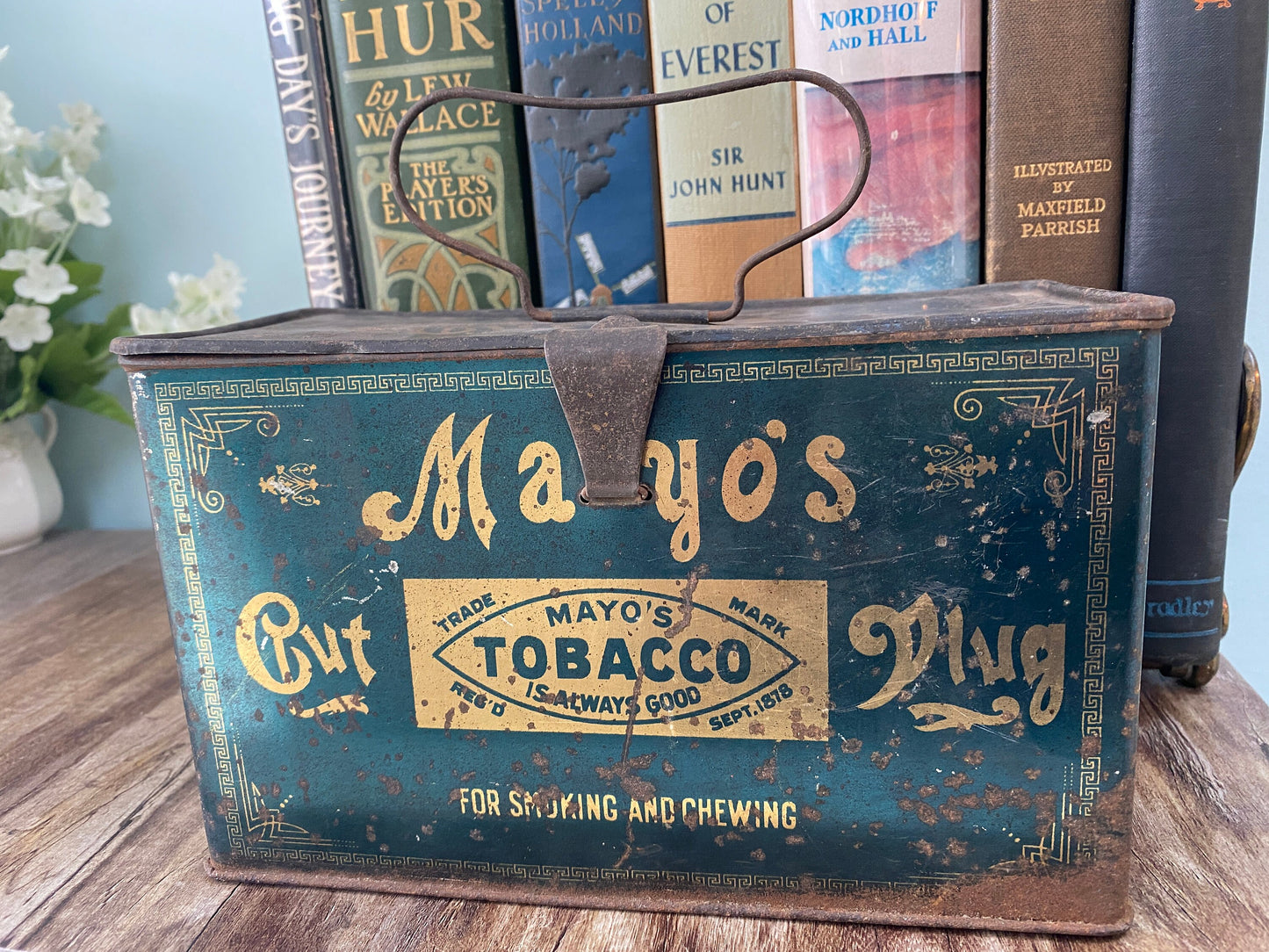 Antique Tobacco Tin, Mayo's Cut Plug Metal Lunch Box Tin