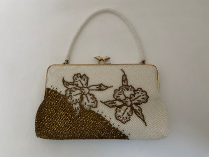 Vintage Bronze and White Beaded Purse at Duckwells