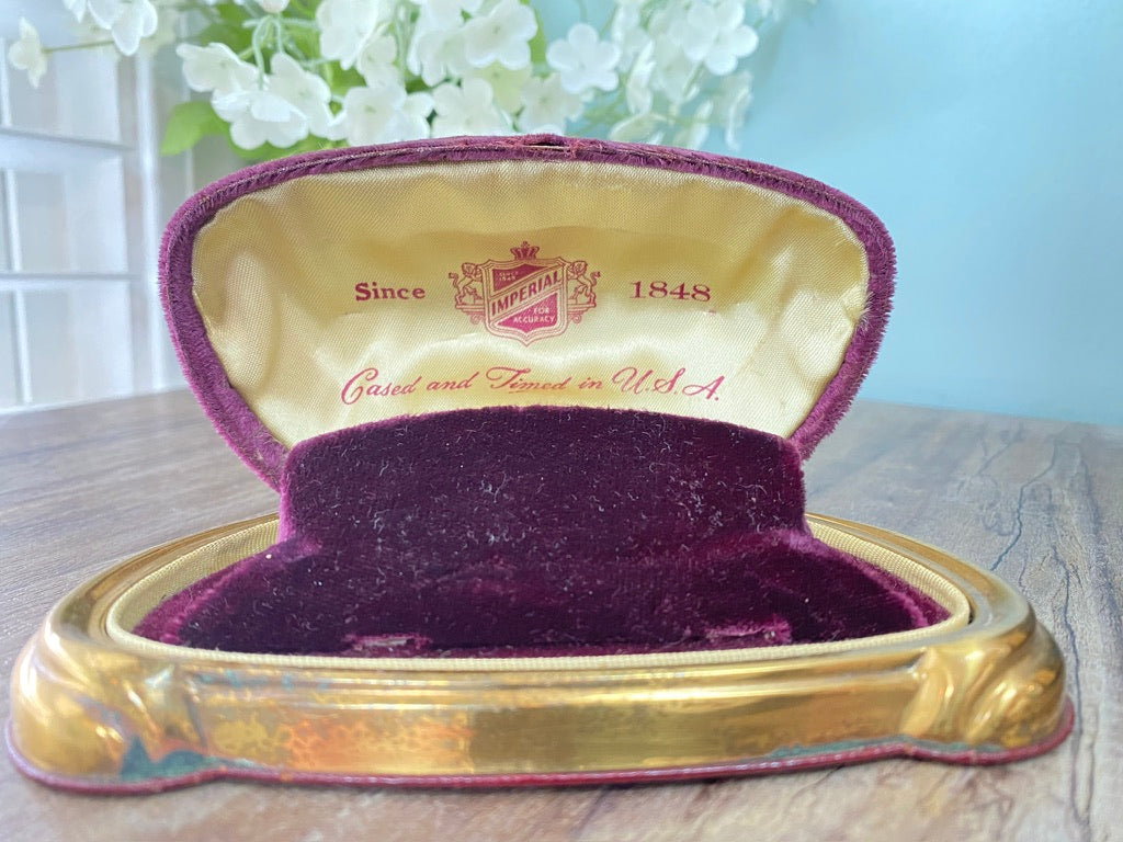 Vintage Imperial Watch Box in Velvet and Brass at Duckwells