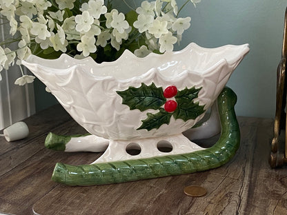 Midcentury Lefton Ceramic White Holly Sleigh at Duckwells