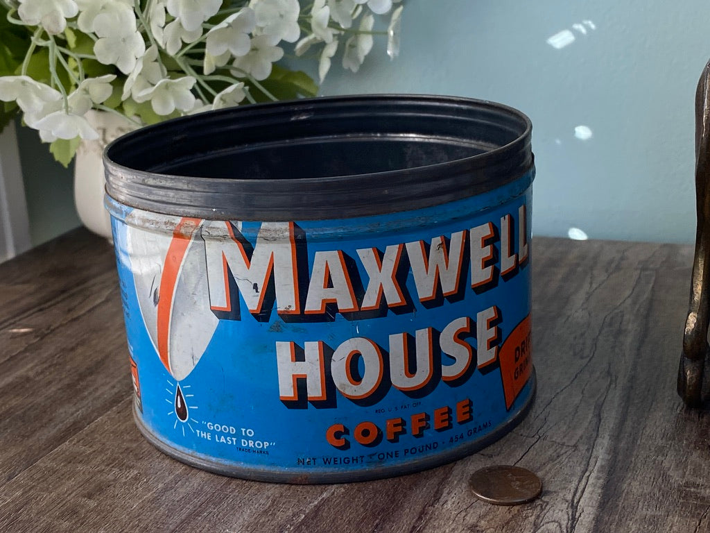 Midcentury Maxwell House Coffee Tin Can at Duckwells