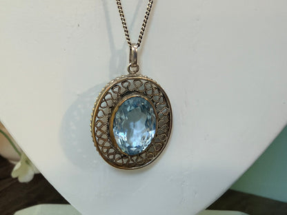 Vintage European Silver Blue Spinel Pendant