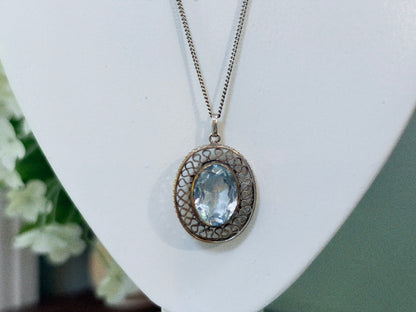 Vintage European Silver Blue Spinel Pendant