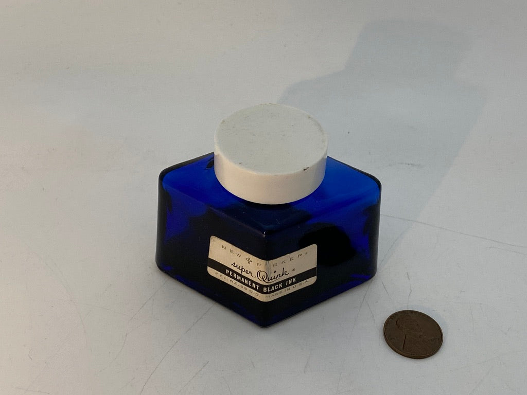 Vintage Parker Ink Quink Cobalt Blue Diamond Shaped Bottle
