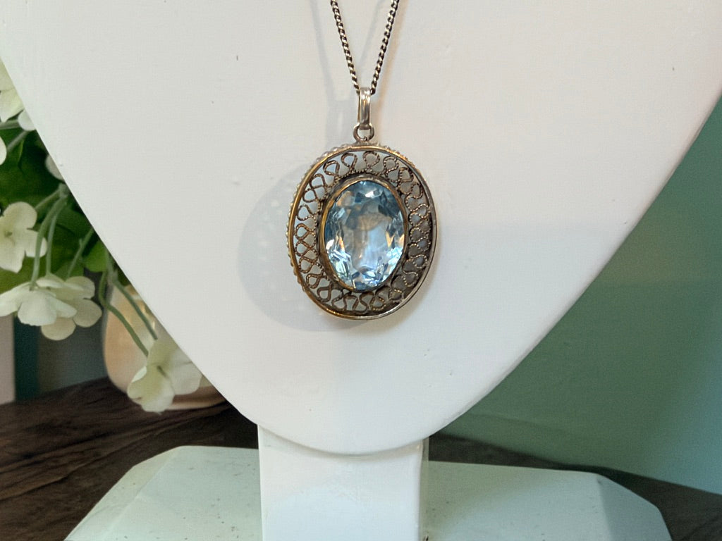 Vintage European Silver Blue Spinel Pendant