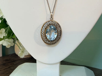Vintage European Silver Blue Spinel Pendant