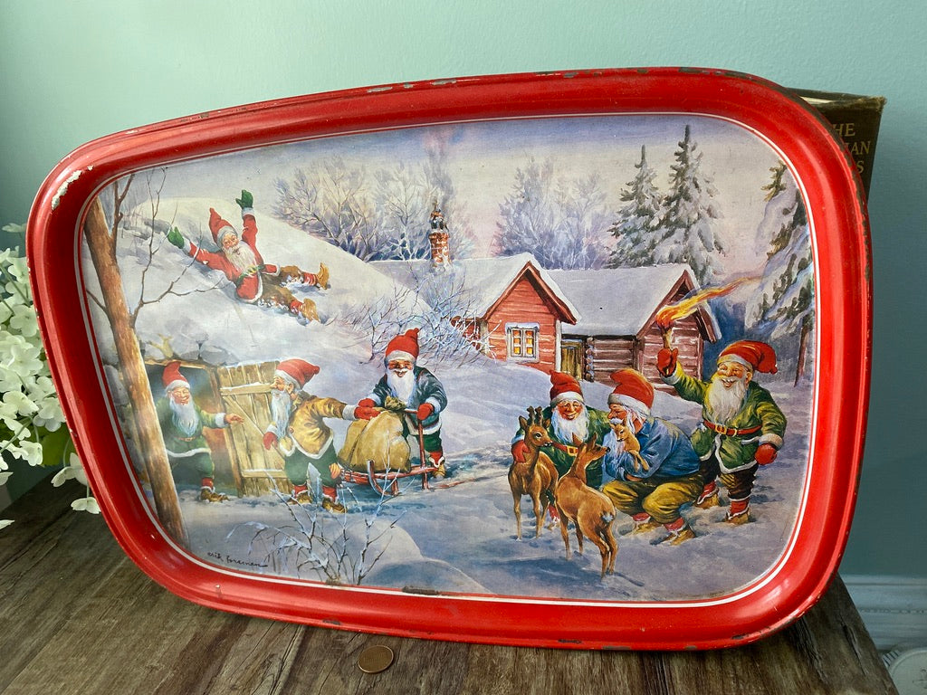 Vintage Erik Forsman Gnome Winter Scene Tray at Duckwells