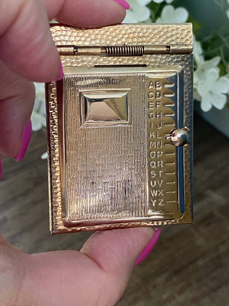 Vintage Mini Address Book, Goldtone Metal Flip Phone Book