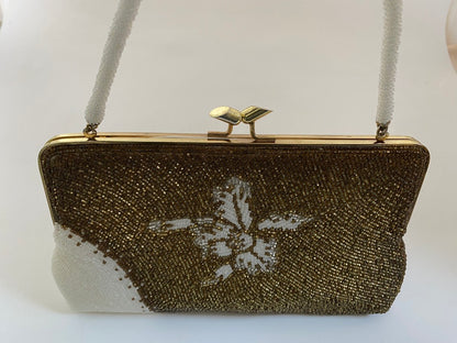 Vintage Bronze and White Beaded Purse at Duckwells