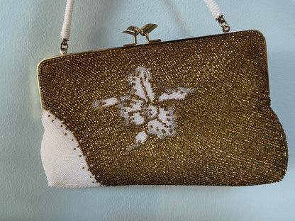 Vintage Bronze and White Beaded Purse at Duckwells