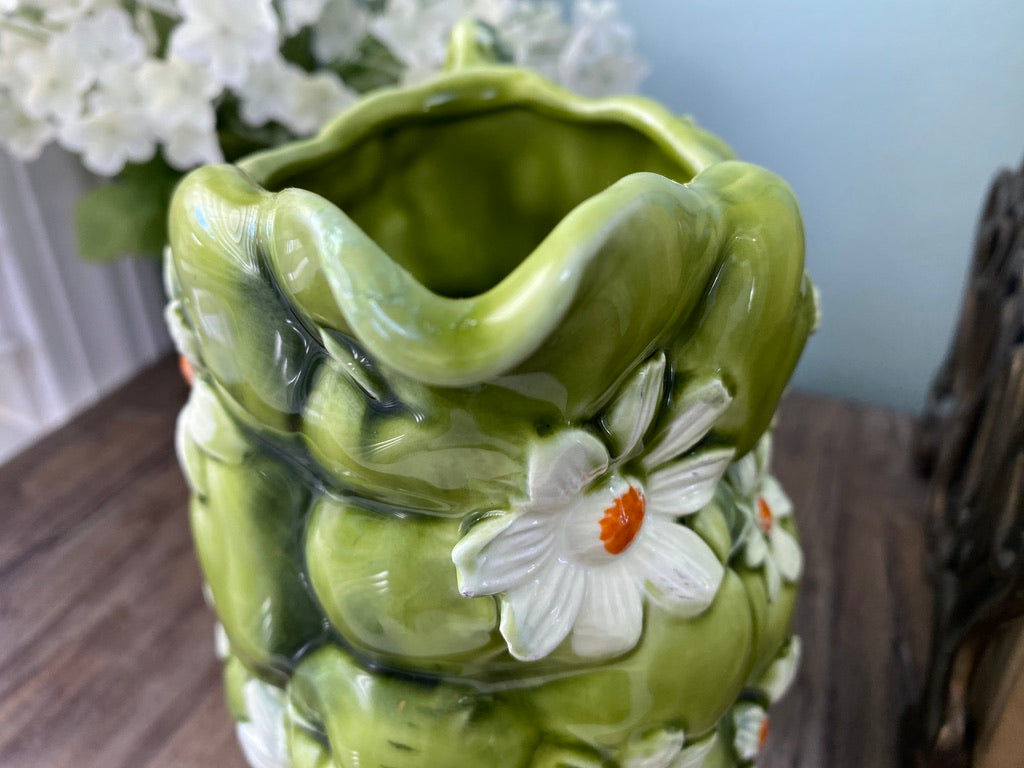 Midcentury Ceramic Pitcher, Green Apple and Daisies Inarco 1967 at Duckwells