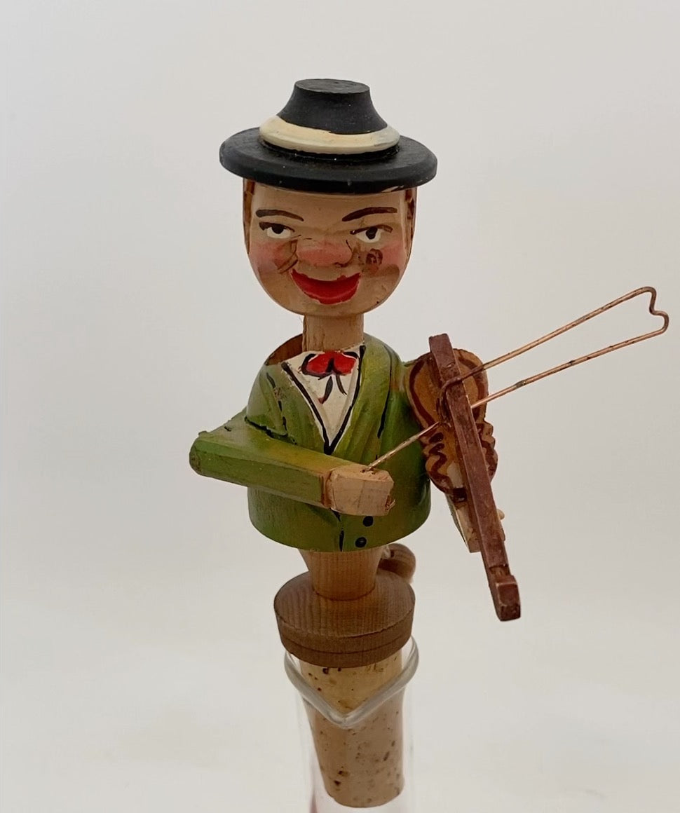 Vintage Violinist Mechanical Bottle Stopper by Anri