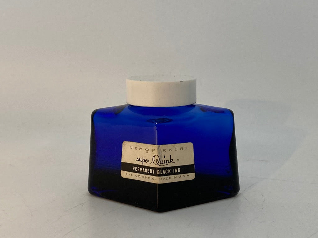 Vintage Parker Ink Quink Cobalt Blue Diamond Shaped Bottle