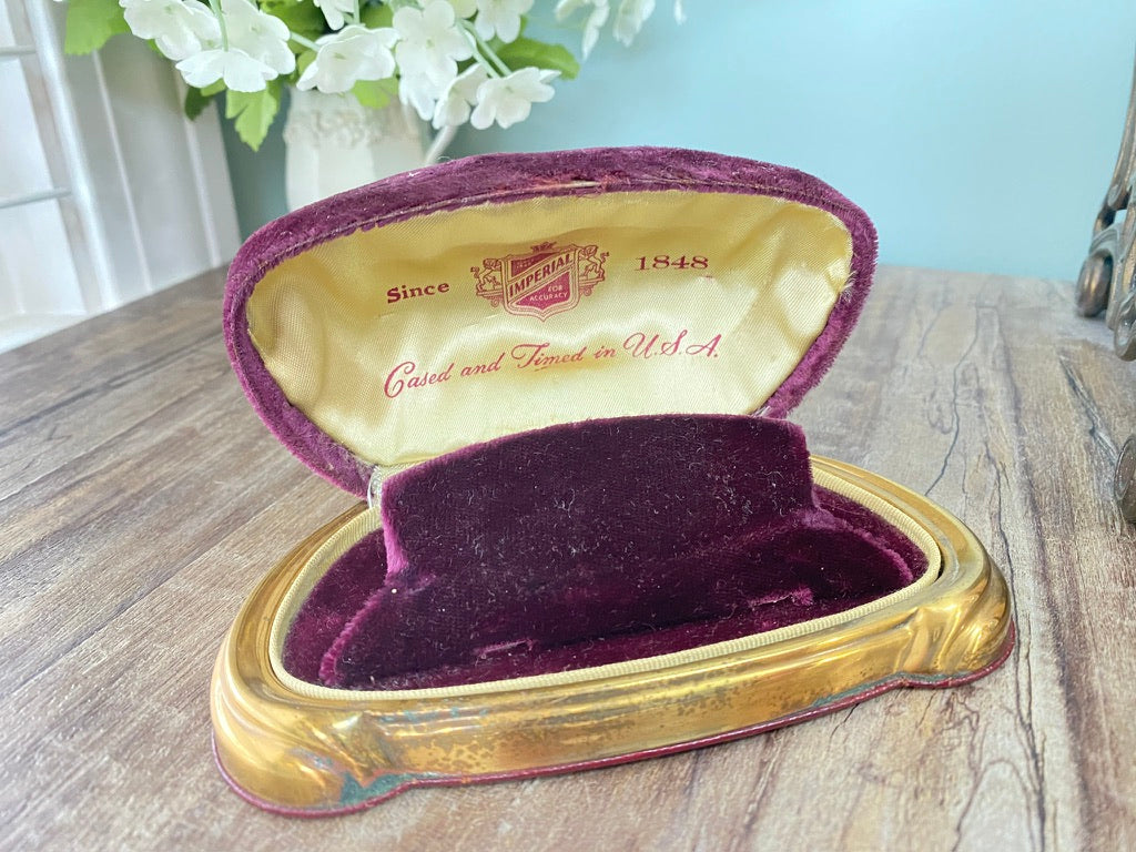 Vintage Imperial Watch Box in Velvet and Brass at Duckwells