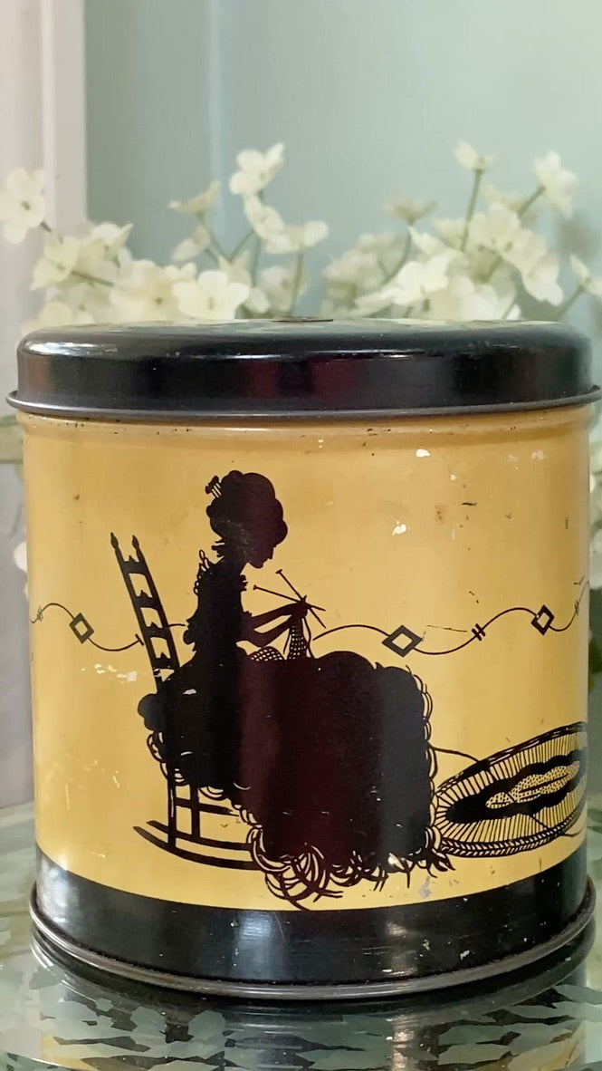 Midcentury Metal Yarn Holder,  Metal String Tin