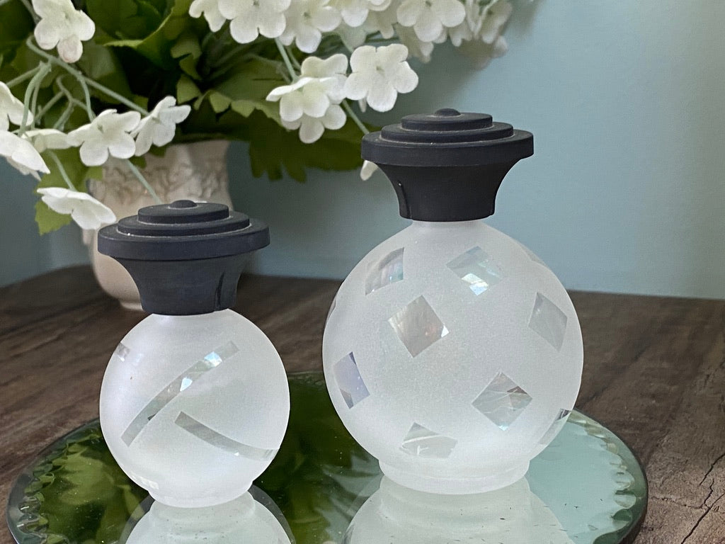 Vintage Glass Perfume Bottles, 1980s Deco Revival