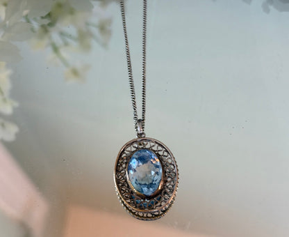 Vintage European Silver Blue Spinel Pendant