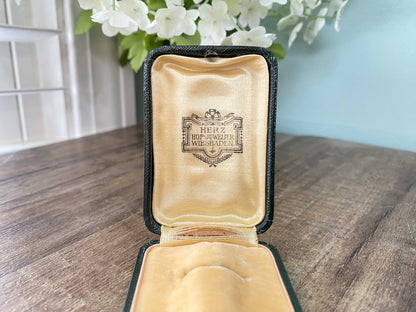 Antique Double Ring Box, Leather with German Jewelry Store Logo at Duckwells