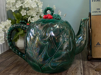 Midcentury Lefton Ceramic Green Holly Berry Teapot at Duckwells