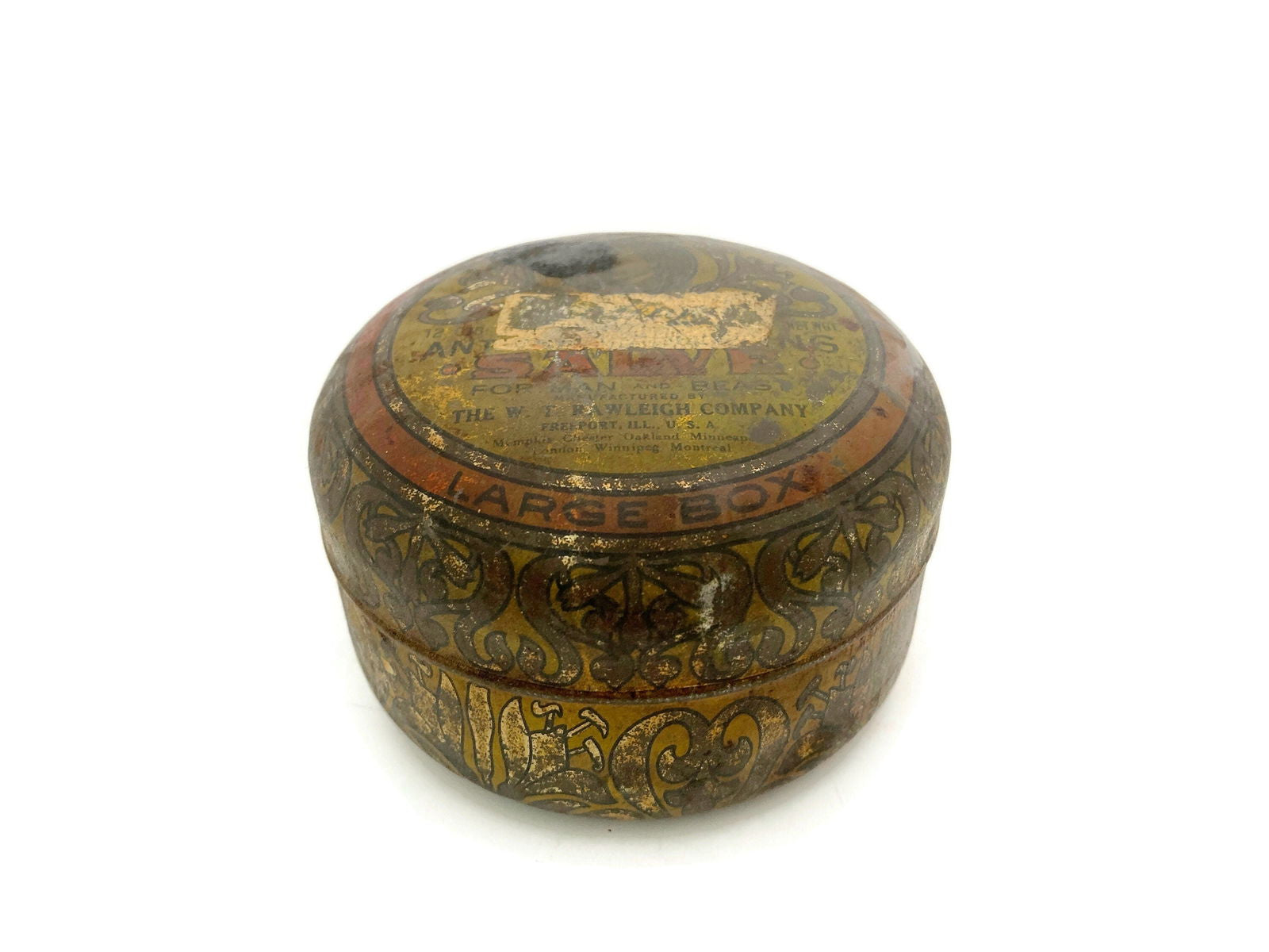 Antique Advertising Tin Rawleigh Salve for Man and Beast - Duckwells