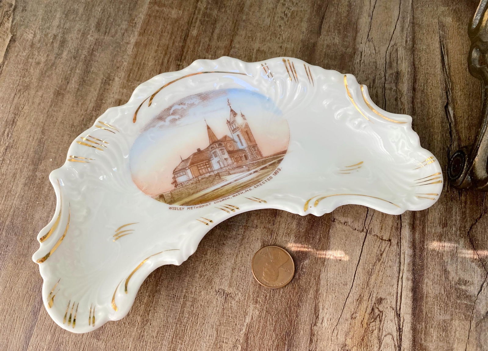Antique Bath Maine German Porcelain Souvenir Dish - Duckwells