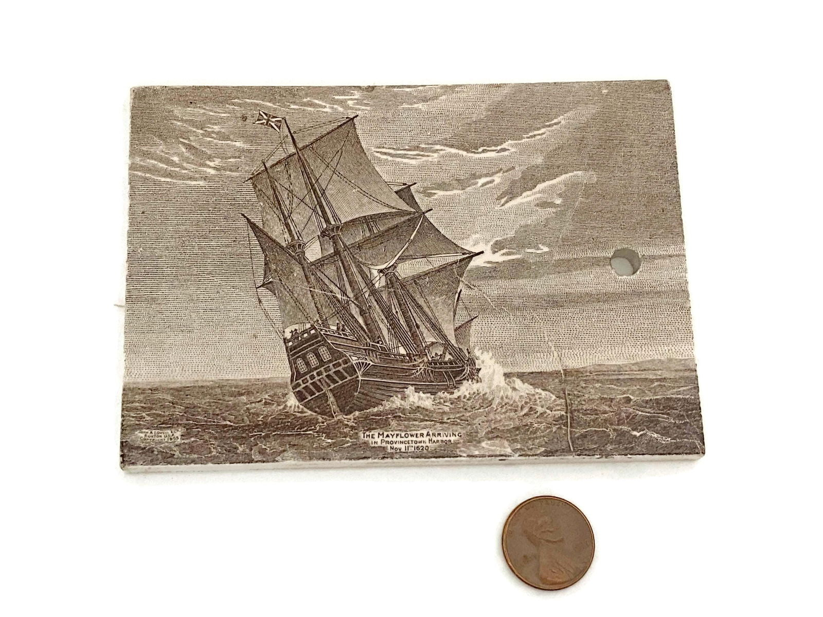 Antique Ceramic Calendar Tile - 1910 The Mayflower - Duckwells