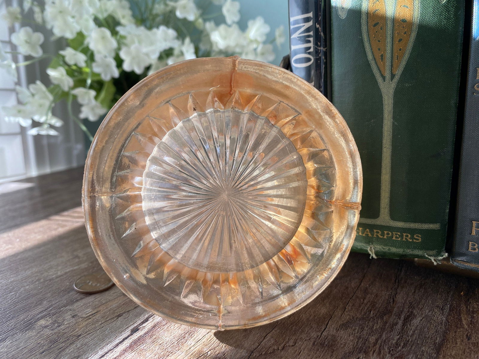 Antique Dugan Glass Pearl Iris Thin Ribbed Standard Swung Carnival Glass Vase - Duckwells