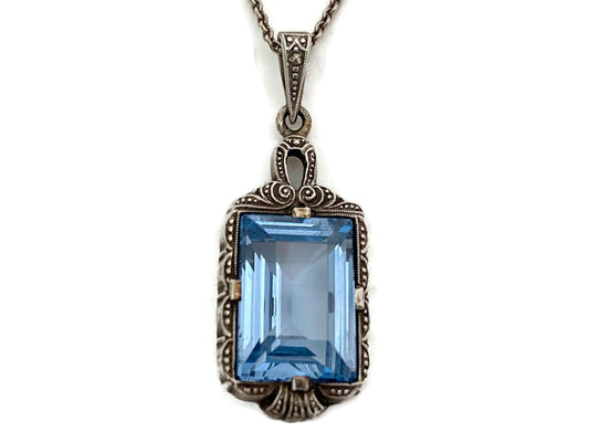 Antique German Silver Blue Spinel Pendant - Duckwells