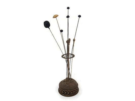 Antique Metal Hatpin Holder and Hat Pins - Duckwells