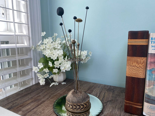 Antique Metal Hatpin Holder and Hat Pins - Duckwells