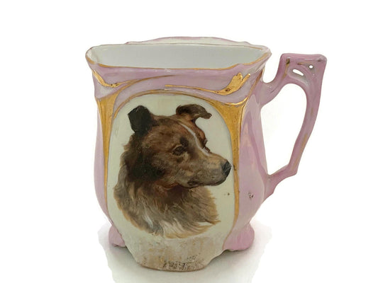 Antique Shaving Mug - Pink and Gold Lusterware Divided Porcelain Scuttle - Duckwells