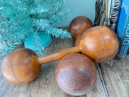 Antique Wood Weight Set - Vintage Wooden Barbells - Duckwells
