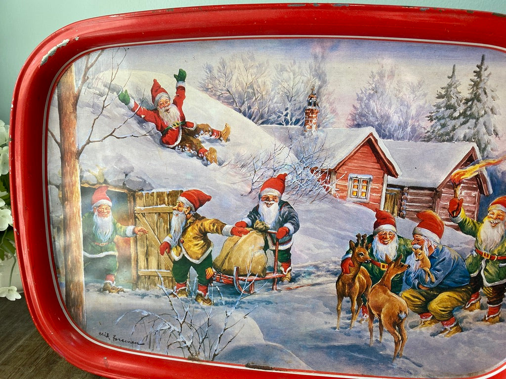 Vintage Erik Forsman Gnome Winter Scene Tray at Duckwells