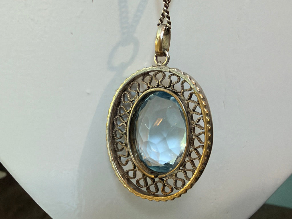 Vintage European Silver Blue Spinel Pendant
