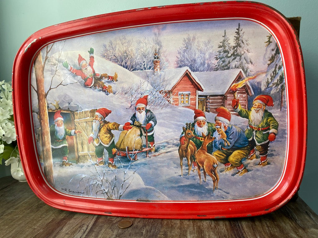 Vintage Erik Forsman Gnome Winter Scene Tray at Duckwells