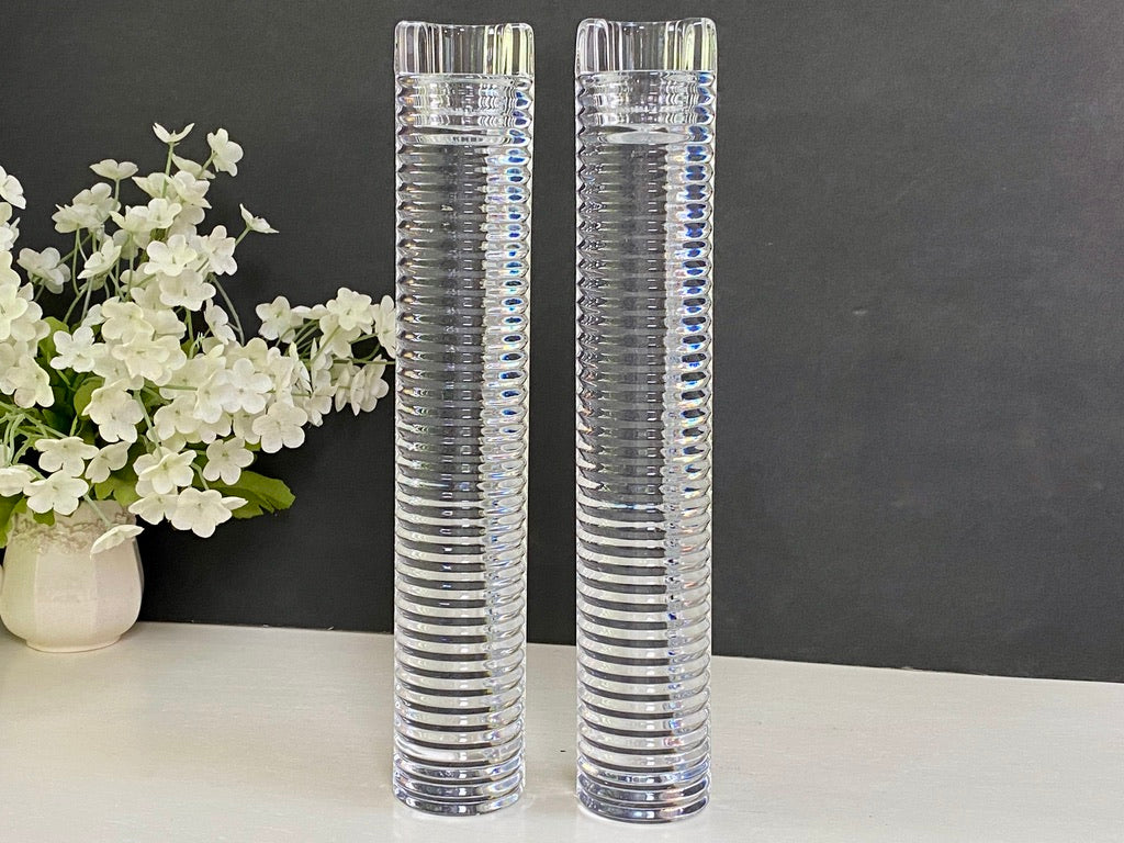 Vintage Tall Crystal Candlesticks at Duckwells