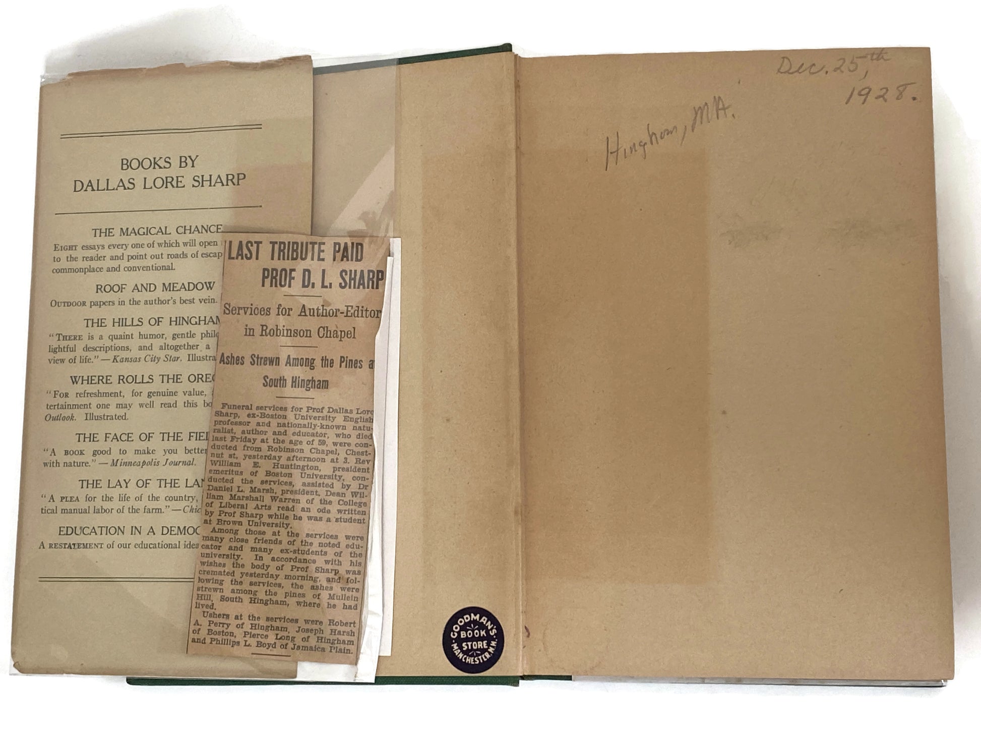 Antique First Edition Book "The Hills of Hingham" by Dallas Lore Sharp at Duckwells