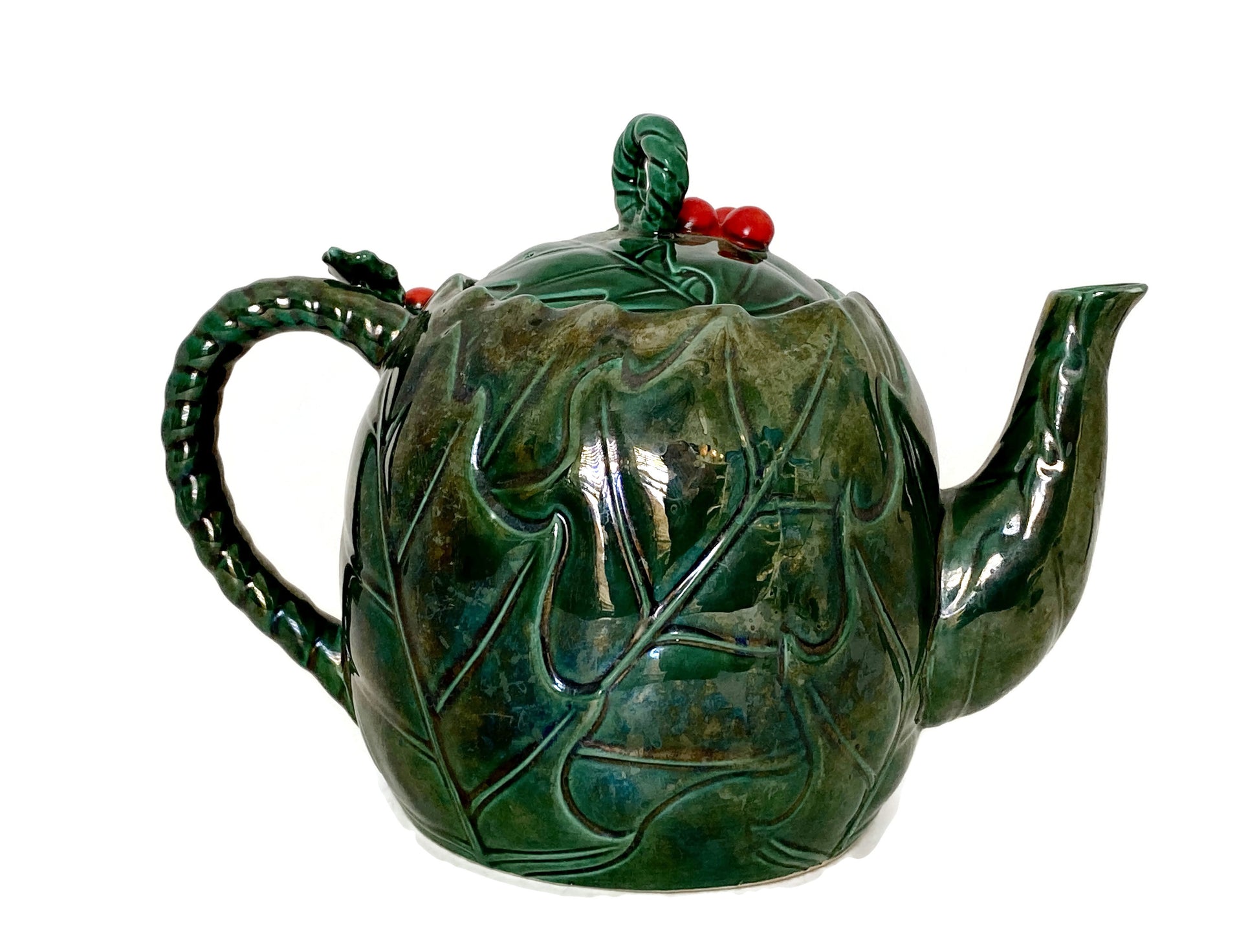 Midcentury Lefton Ceramic Green Holly Berry Teapot at Duckwells