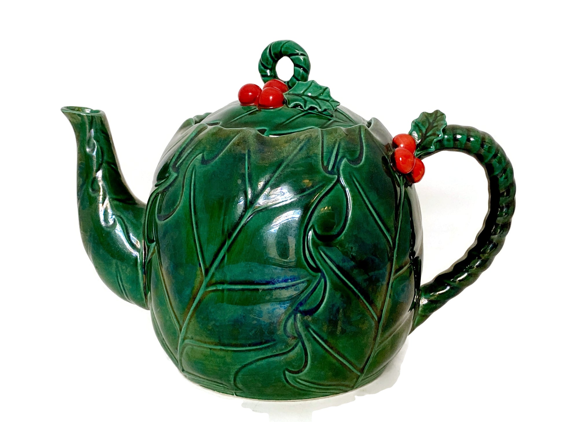 Midcentury Lefton Ceramic Green Holly Berry Teapot at Duckwells