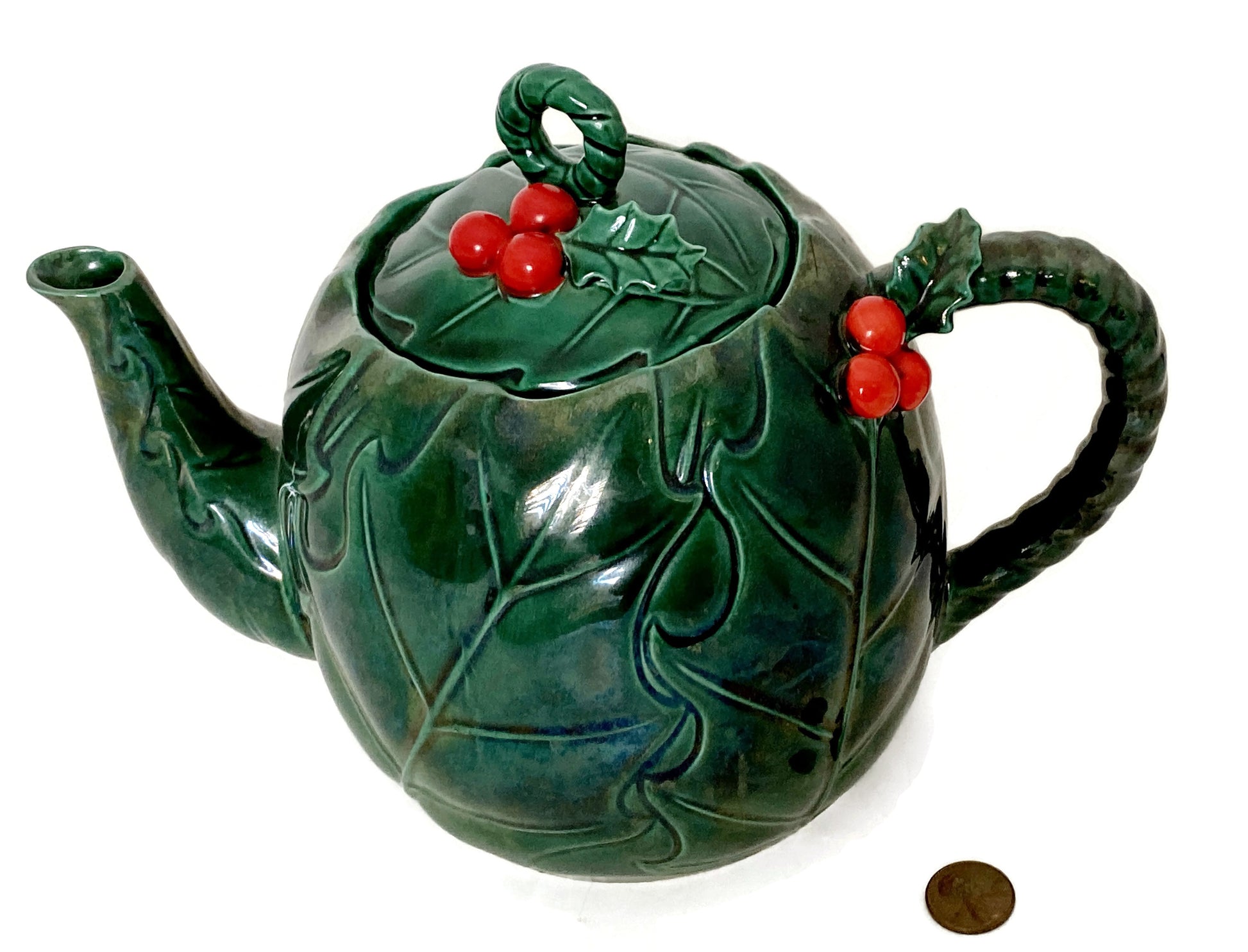 Midcentury Lefton Ceramic Green Holly Berry Teapot at Duckwells