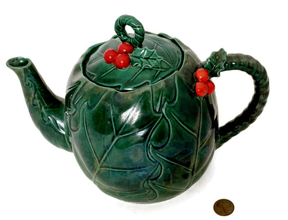 Midcentury Lefton Ceramic Green Holly Berry Teapot at Duckwells