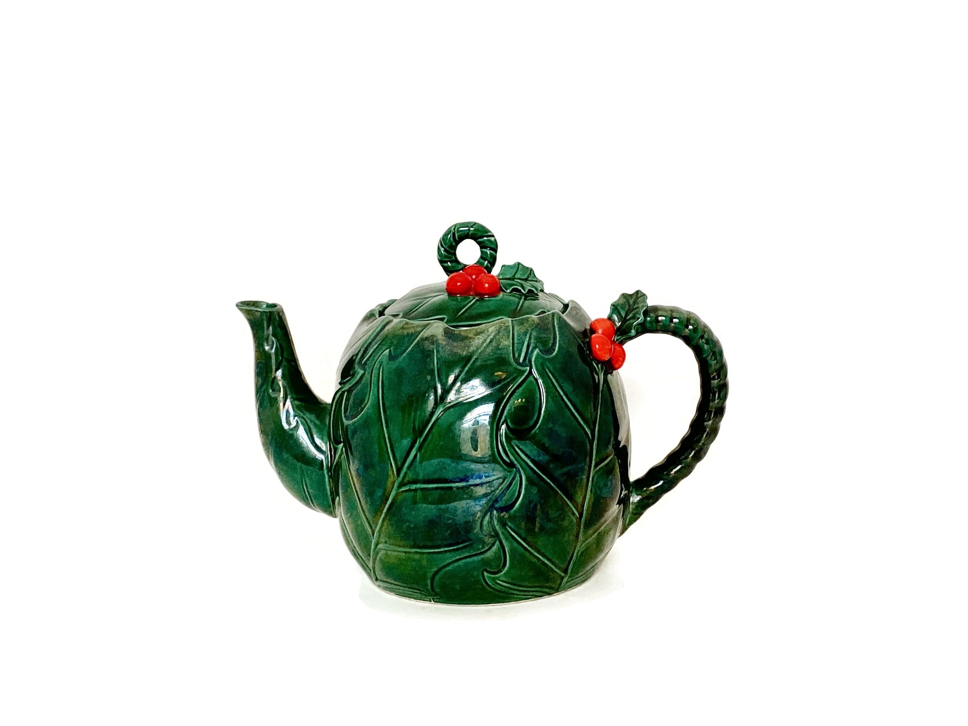 Midcentury Lefton Ceramic Green Holly Berry Teapot at Duckwells