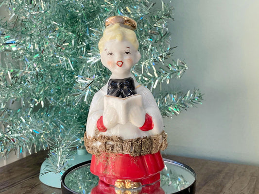Midcentury Christmas Boy Caroler Ceramic Figurine at Duckwells
