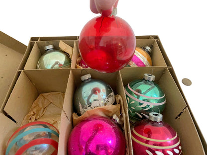 Midcentury Glass Christmas Tree Ornaments in a Shiny Brite Box - Duckwells