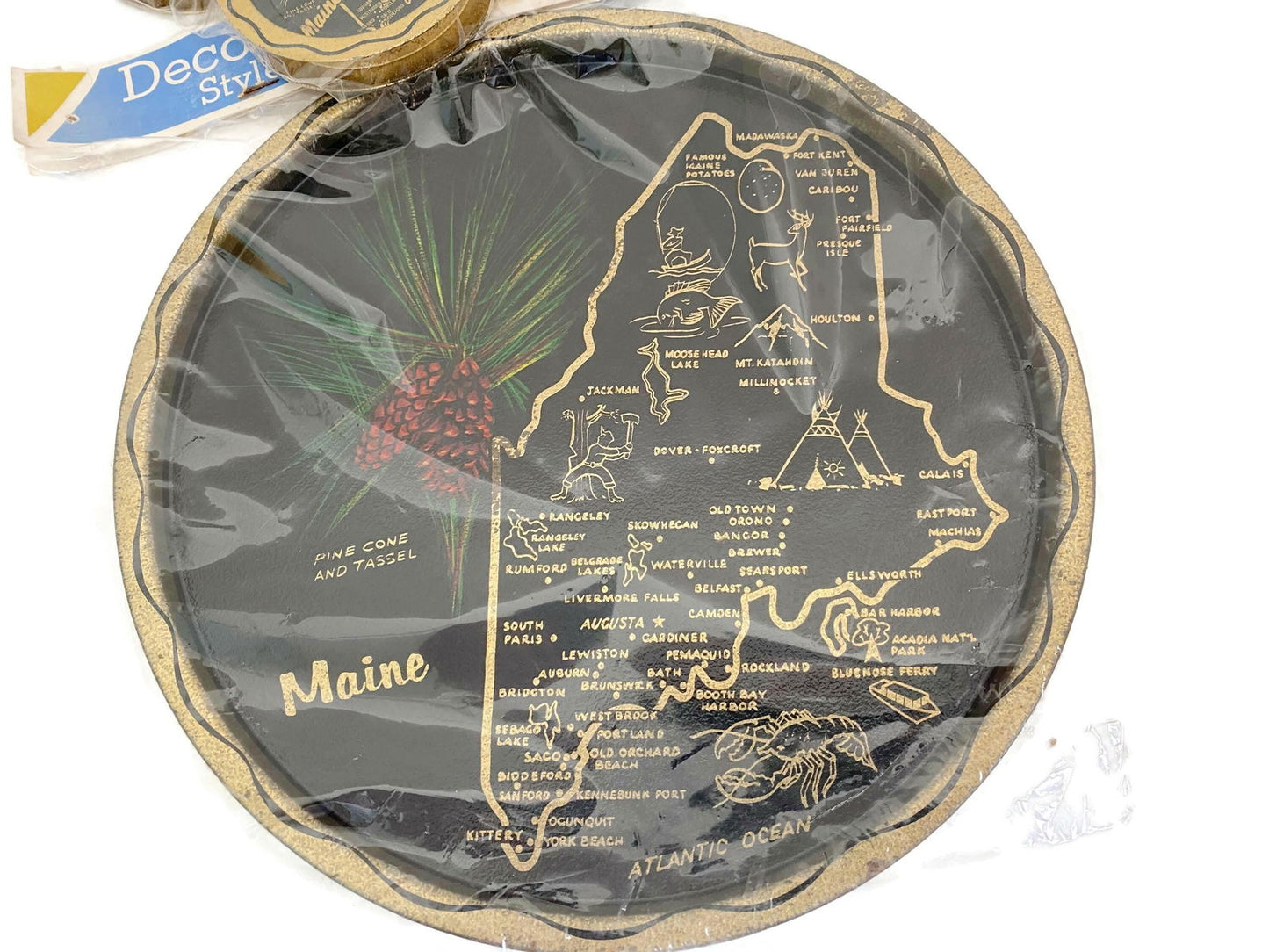 Midcentury Maine Metal Souvenir Tray and Coasters at Duckwells