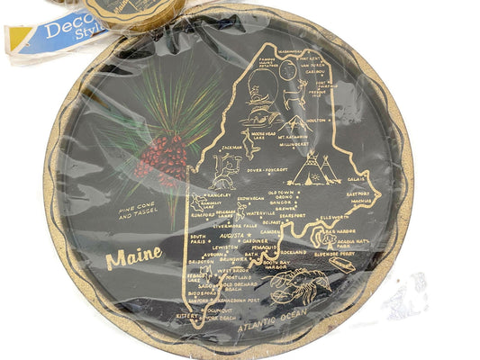 Midcentury Maine Metal Souvenir Tray and Coasters at Duckwells