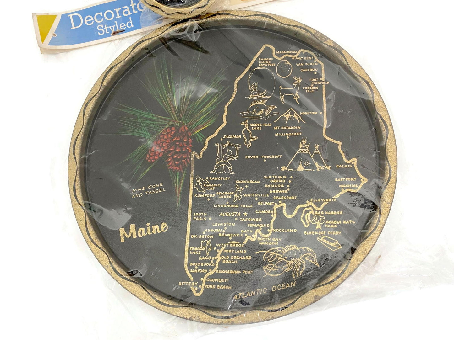 Midcentury Maine Metal Souvenir Tray and Coasters at Duckwells