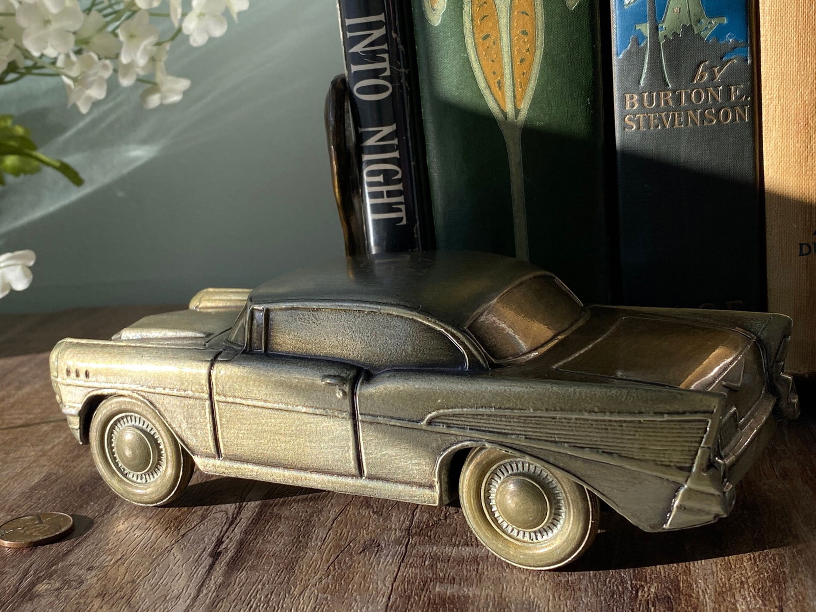 Vintage 1957 Chevy Automobile Cast Metal Coin Bank - Duckwells
