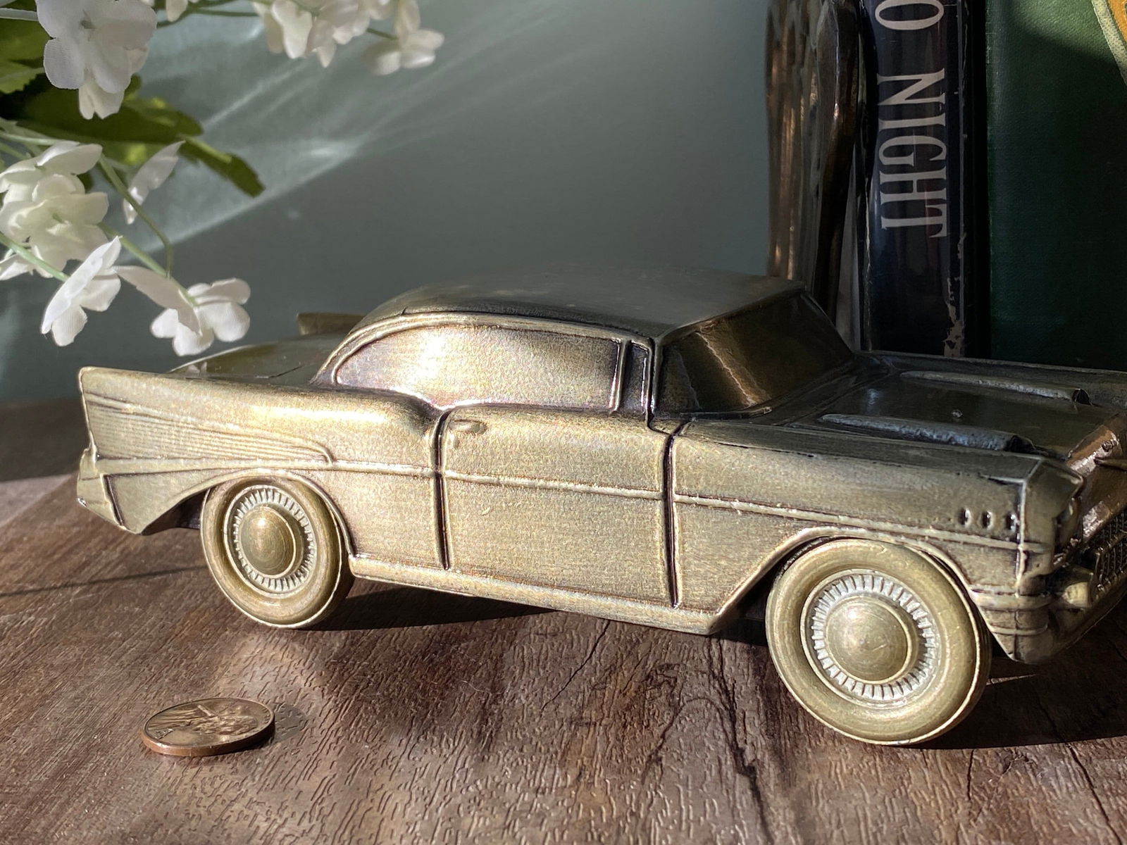 Vintage 1957 Chevy Automobile Cast Metal Coin Bank - Duckwells